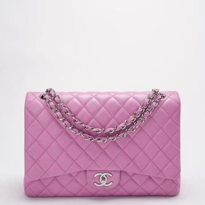 Chanel Timeless Classic Flap Bag Maxi Lilac Purple with Silver Hardware Front
