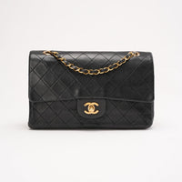 Chanel Vintage Medium Classic Double Flap Bag Lambskin Black 1988