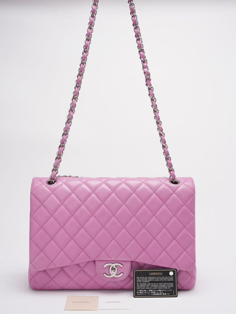 Chanel Timeless Classic Flap Bag Maxi Lilac Purple with Silver Hardware