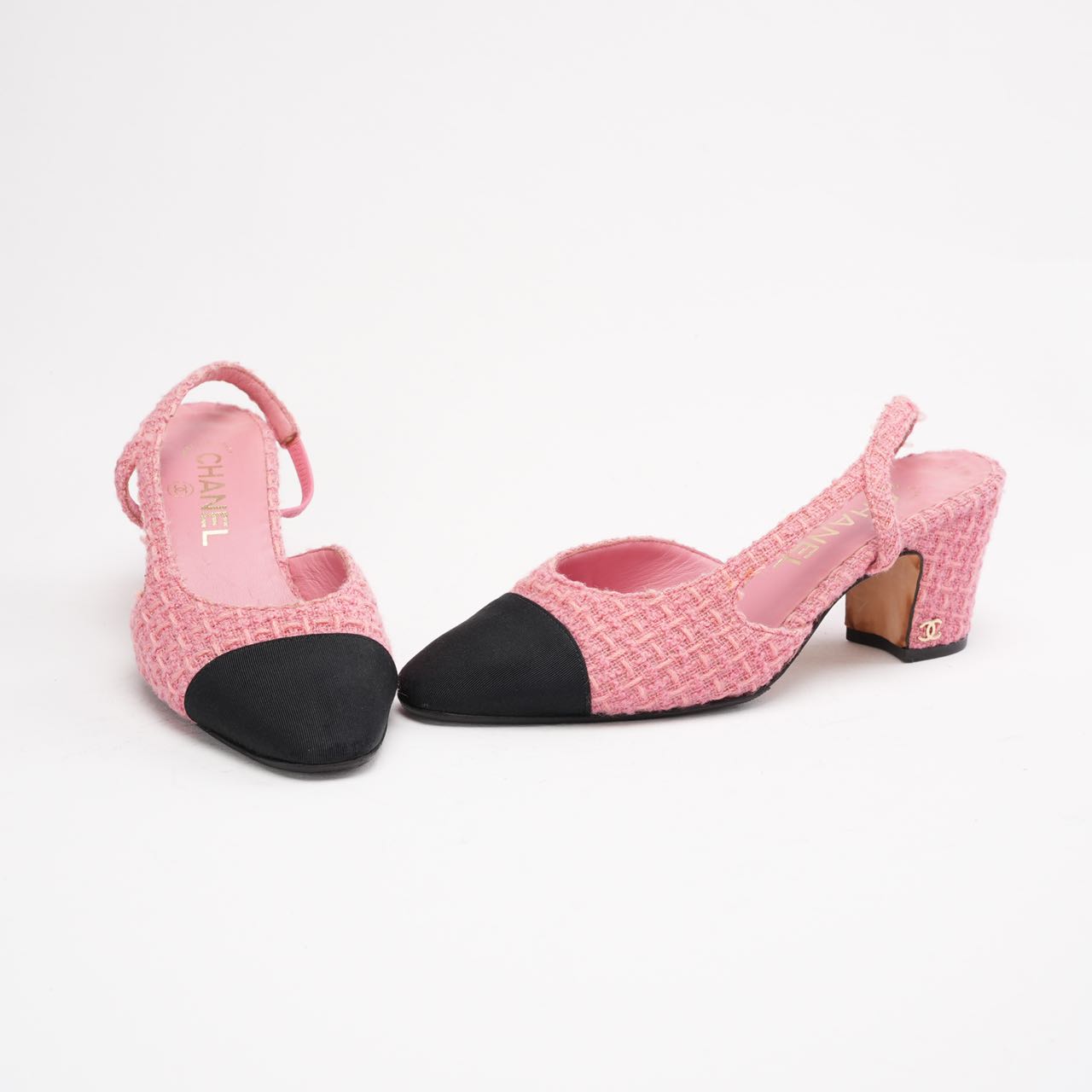 Chanel Pink and Black Tweed Slingback Sandals 36.5 – MILOURA