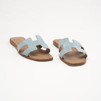 Hermes Blue Denim Canvas Oran Sandals Size 38.5