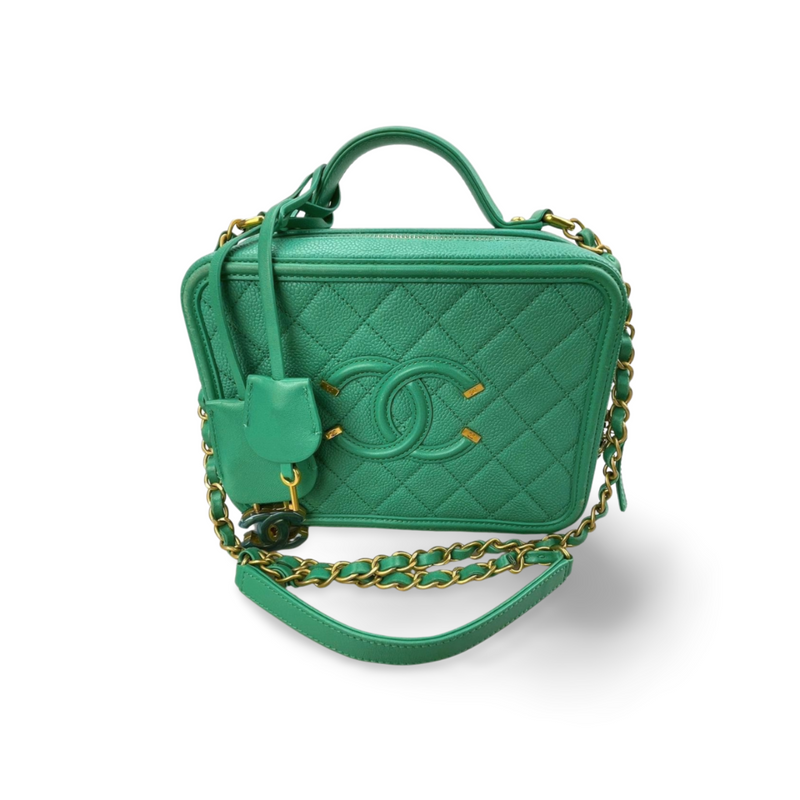 Chanel Mint Green Medium CC Vanity Case Bag in Caviar Leather with Brushed Gold Hardware Chanel Bag MILOURA