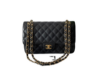 Chanel Black Jumbo Classic Double Flap Bag in Cavier Leather with gold Hardware Chanel Bag MILOURA