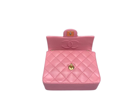 Chanel Vintage Rose Pink Classic Mini Square Flap Bag in Lambskin with Gold Hardware Chanel Bag MILOURA