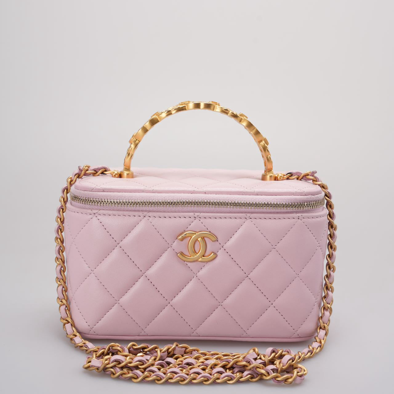 Chanel Vanity Case Pink Quilted Lambskin with Crystal Handle from