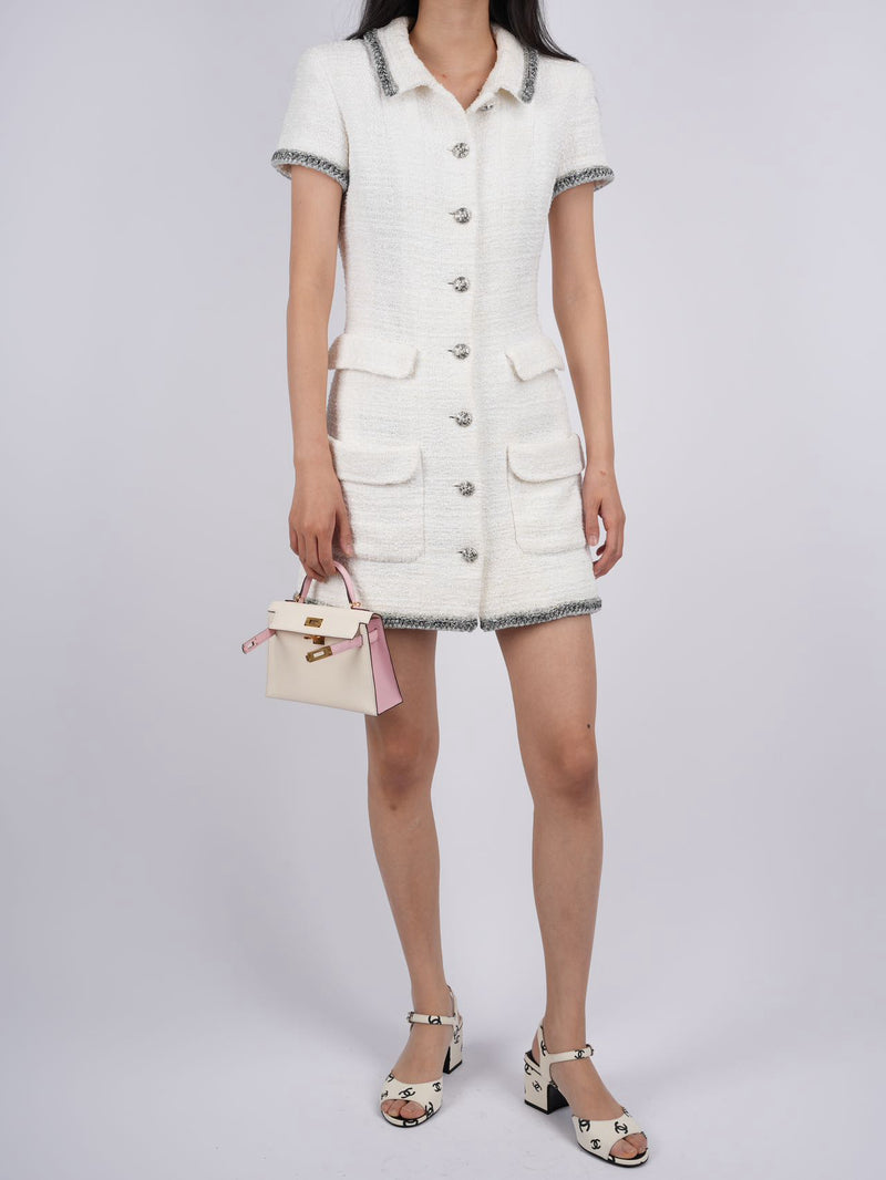 Chanel White CC Lesage Tweed Mini Dress 34 Preloved Luxury MILOURA Chanel White CC Lesage Tweed Mini Dress 34 Preloved Luxury MILOURA