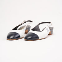 Chanel White / Black Calfskin Cap Toe CC Slingback Pumps Size 39