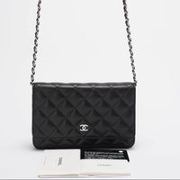 Chanel Black Lambskin Wallet on Chain (WOC) Cross Body Bag in Silver Hardware