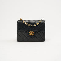 Chanel Vintage klassische Mini Square Lammleder Schwarz 1991