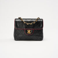 Chanel Vintage Mini Square Flap Bag Lamb Black Red 1991