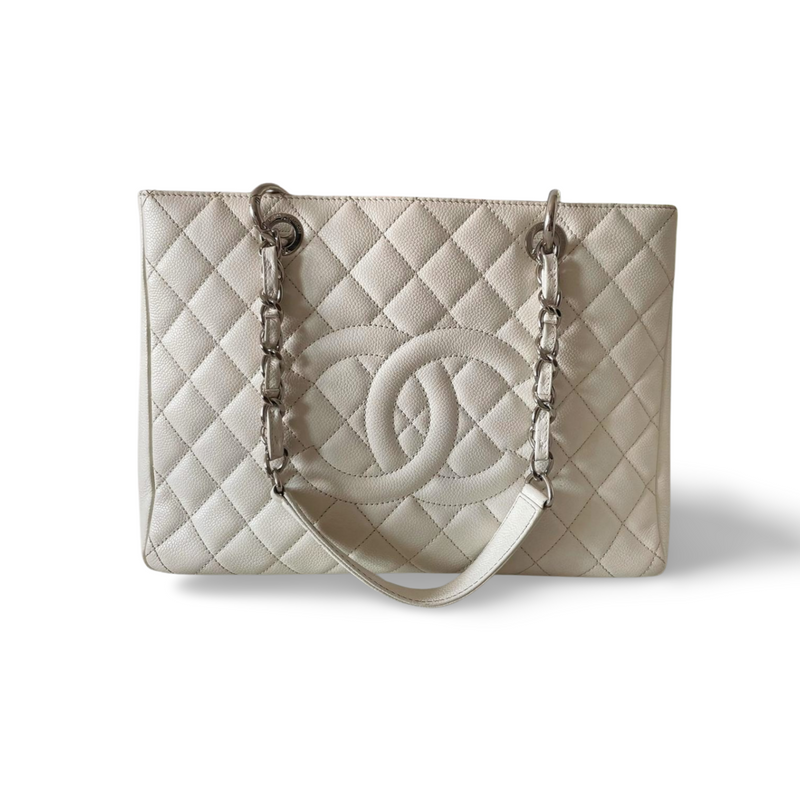 Chanel Medium White Grand Shopping Tote bag in Cavier Leather with Gold Hardware Chanel Bag MILOURA