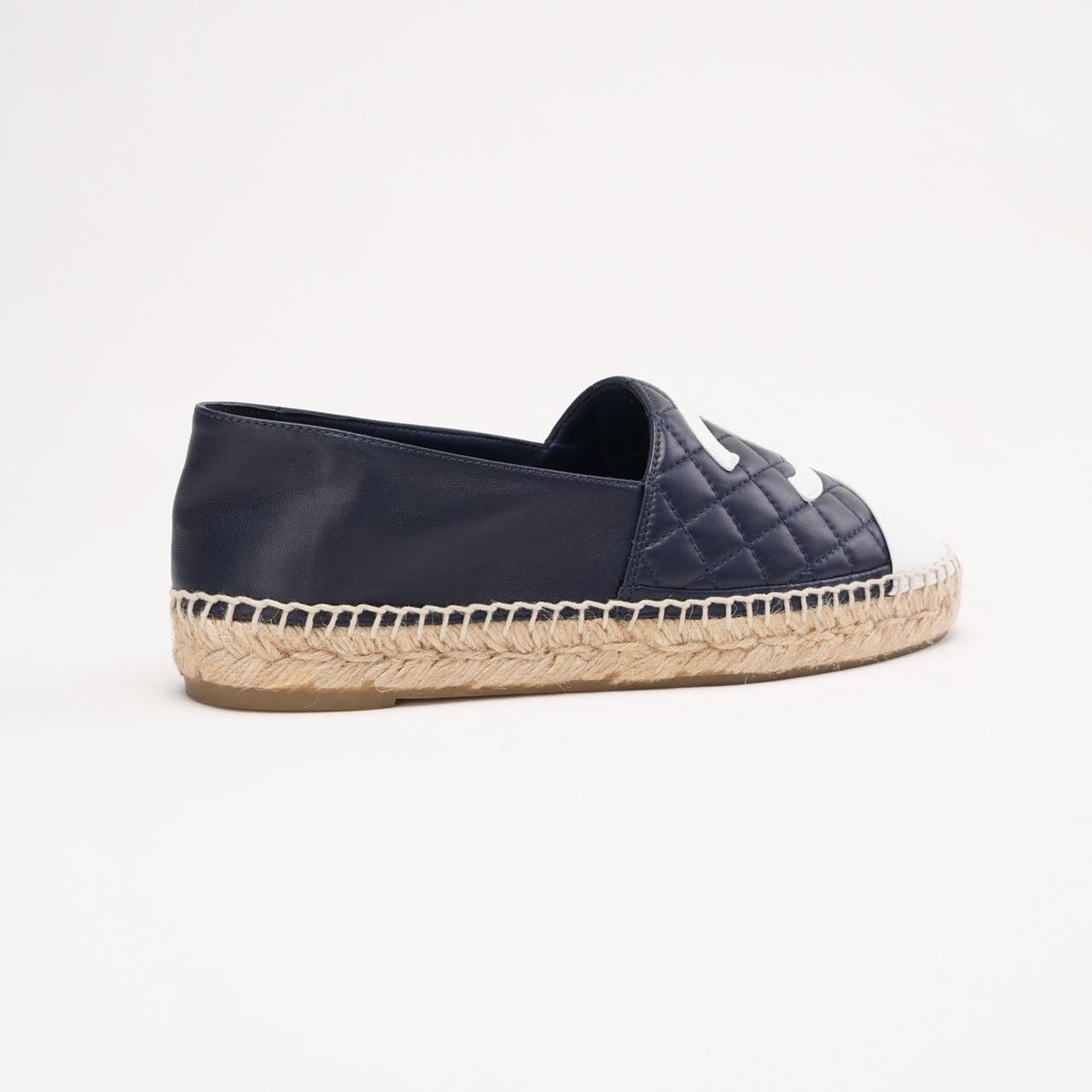Chanel CC Cap Toe Espadrilles Navy Blue Lambskin 39 | Miloura