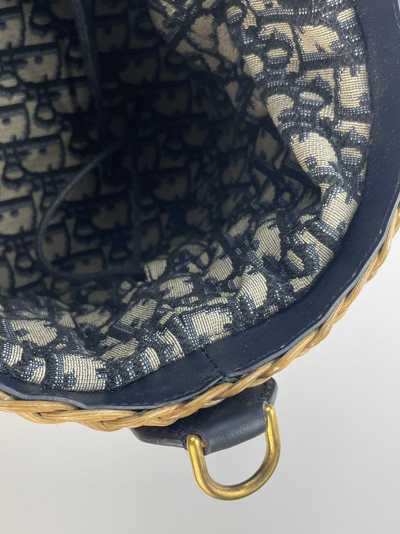 Dior Dioriviera Bucket Bag in Wicker and Blue Canvas With Gold Hardware Luxury Designer Bag MILOURA