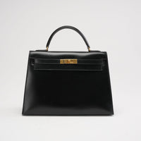 Hermès Vintage Black Kelly Sellier 32 Box Leather 1985