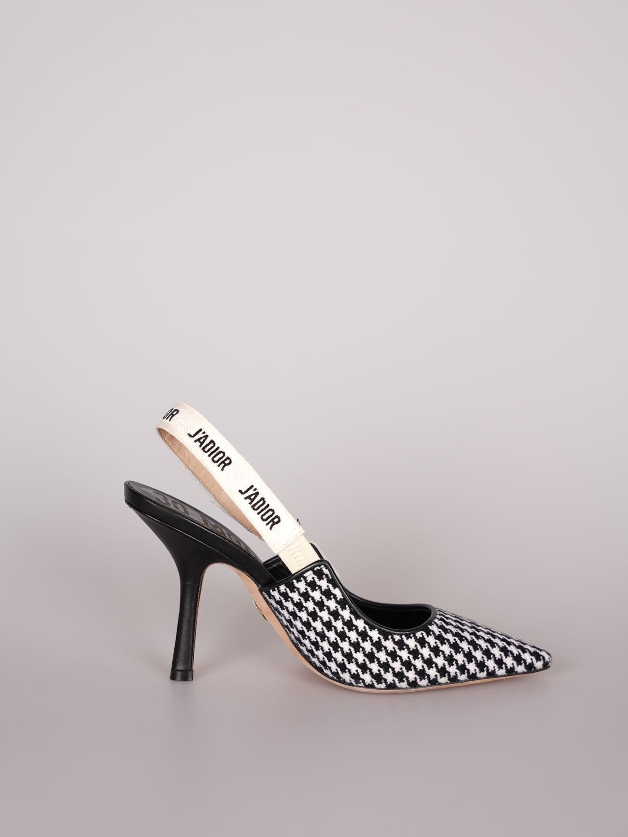 Used Dior J'Adior sandals in black and white houndstooth canvas
