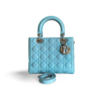 Christian Dior Tiffany Blue Medium Lady Dior Bag in Lambskin with Silver Hardware Luxury Designer Bag MILOURA