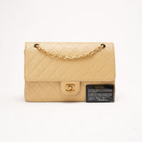 Chanel Vintage Beige Lambskin Medium Classic Double Flap Bag 1988