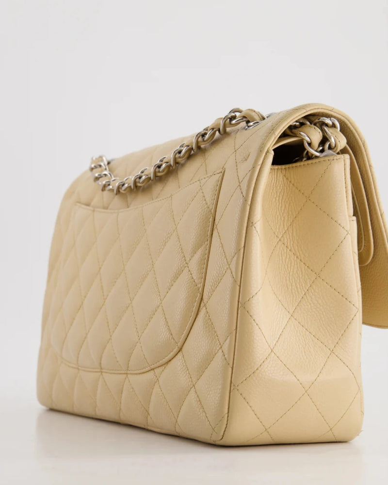 Chanel Beige Jumbo Classic Double Flap Bag in Caviar Leather with Silver Hardware Chanel Bag MILOURA