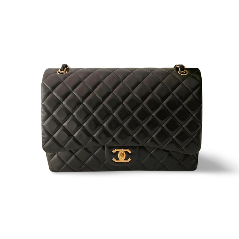 Chanel Black Classic Double Flap Maxi Bag with Gold Hardware Chanel Bag MILOURA