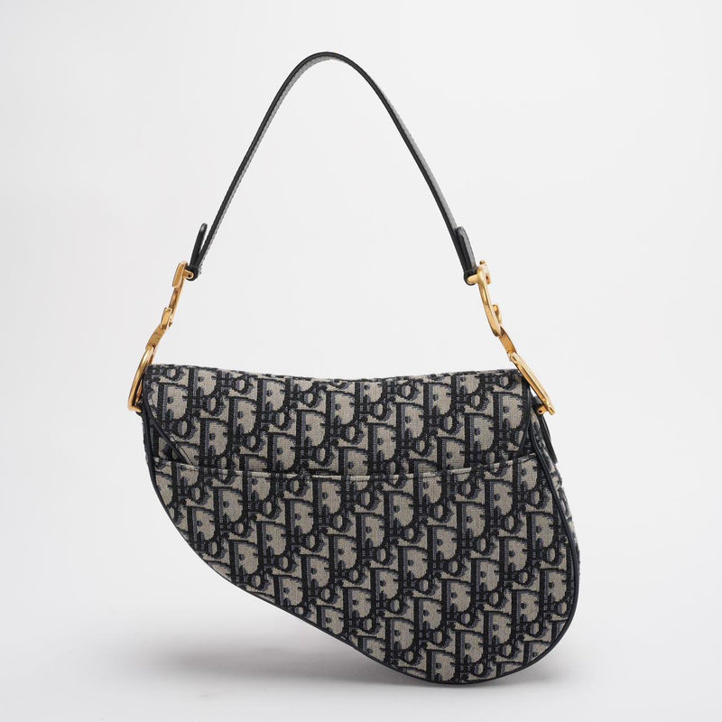 Dior Saddle Bag Medium Shoulder Bag Blue Oblique Jacquard With Shoulder Strap From 2019 Back