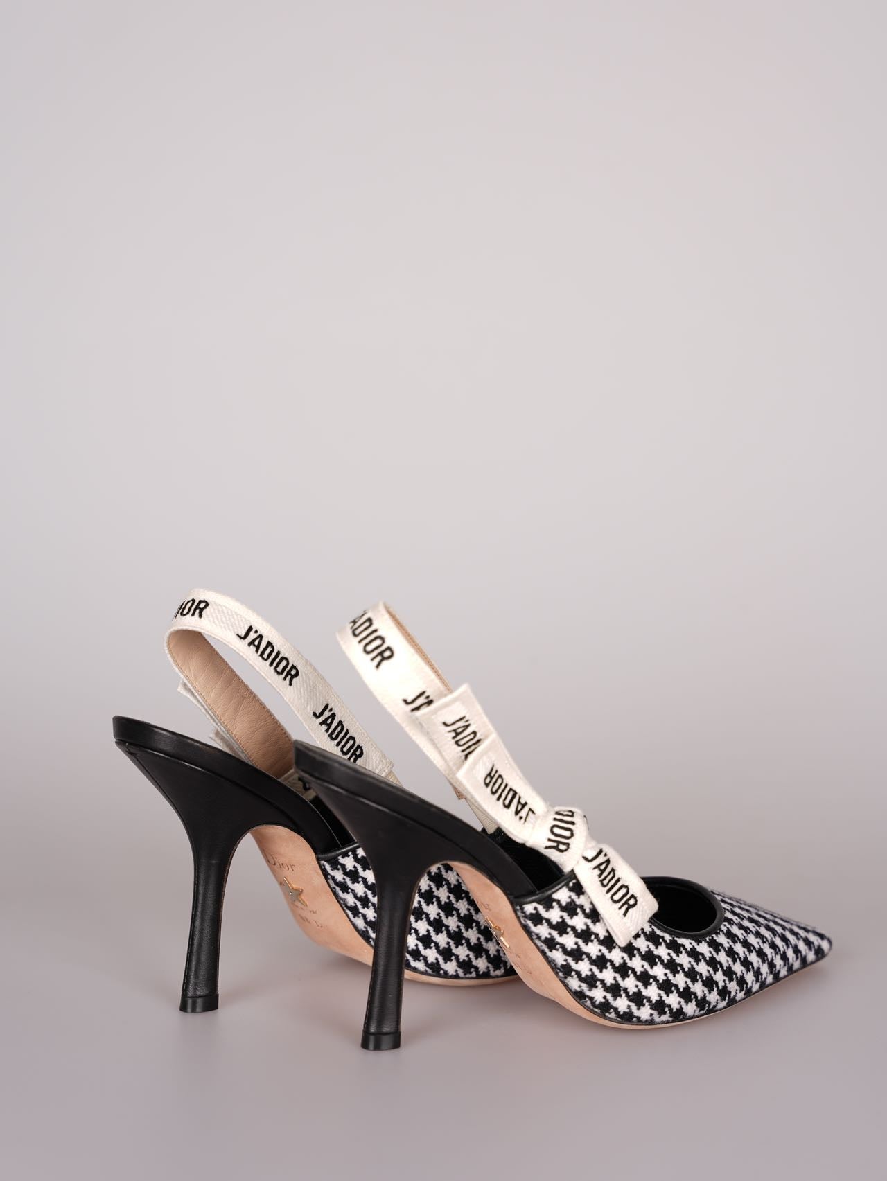 Used Dior J'Adior sandals in black and white houndstooth canvas