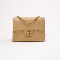 Chanel Vintage Mini Square Classic Flap Bag Lamb Beige 1991