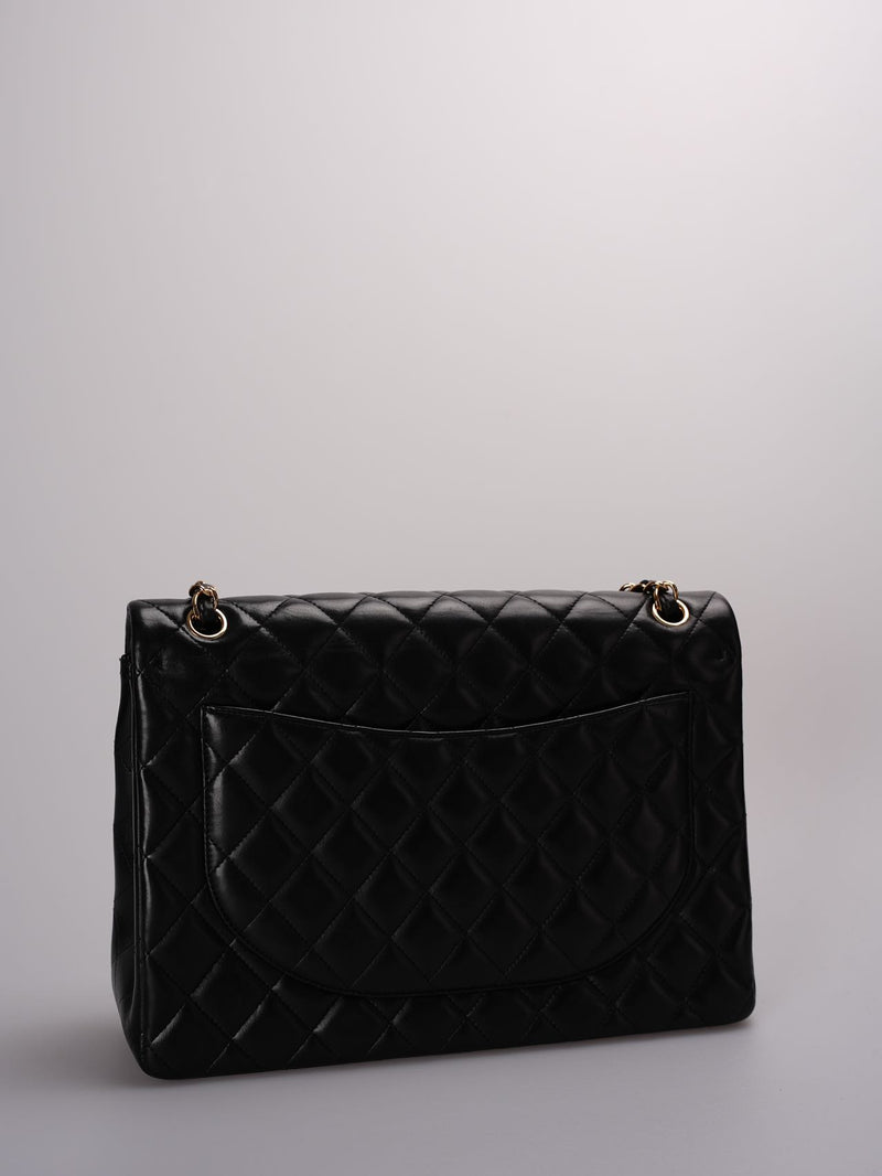 Chanel Classic Double Flap Quilted Lambskin Gold-tone Jumbo Black Chanel Bag MILOURA