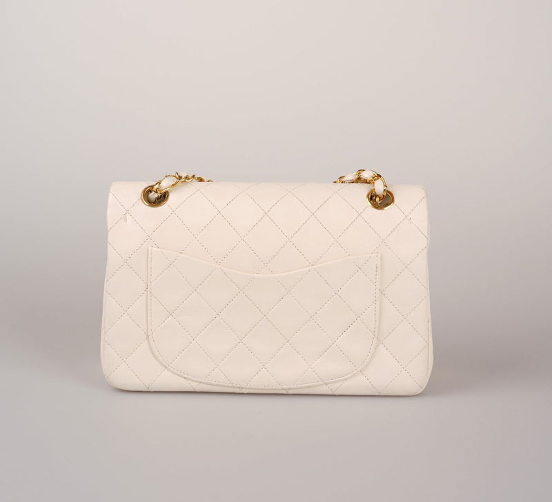 Chanel Small Vintage White Classic Double Flap Bag in Lambskin with gold hardware Chanel Bag MILOURA