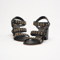 Chanel Black Chain Link Detail Ankle Strap Sandals Size 38