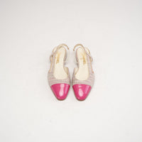 Chanel Pink CC Logo Tweed Leather Slingback Flats Size 38 C