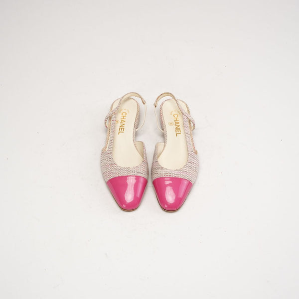 【正規品】新品未使用Tweed Slingback Flats 38 Second Hand Chanel CC Logo Tweed Slingback Flats Pink 38C