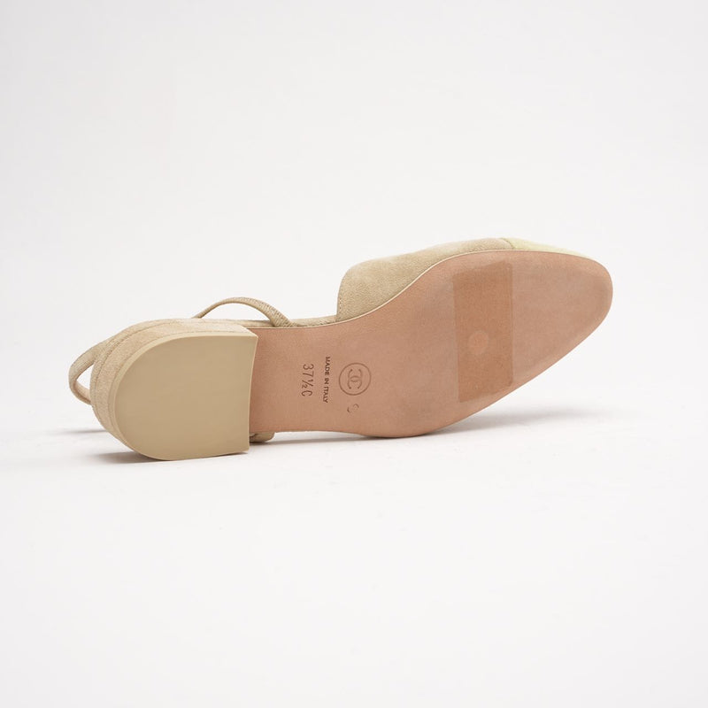 chanel beige suede slingback shoes 37.5 sole 