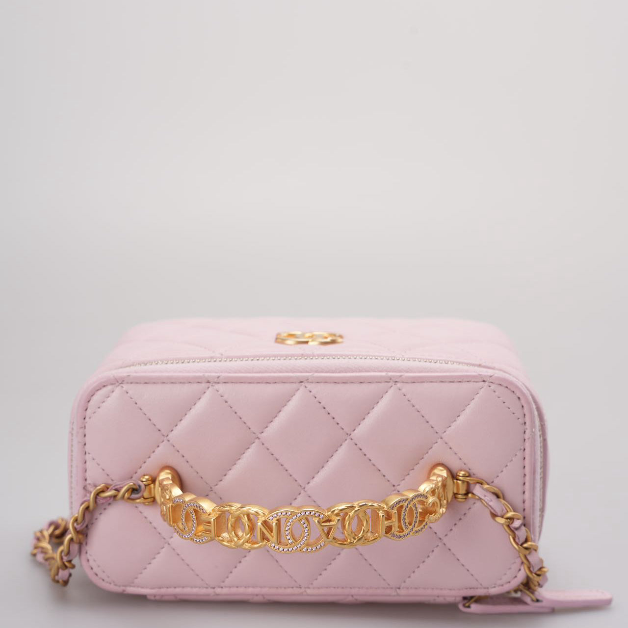Chanel Vanity Case Pink Quilted Lambskin with Crystal Handle from