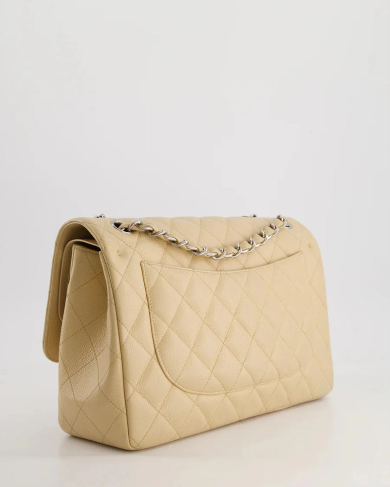 Chanel Beige Jumbo Classic Double Flap Bag in Caviar Leather with Silver Hardware Chanel Bag MILOURA