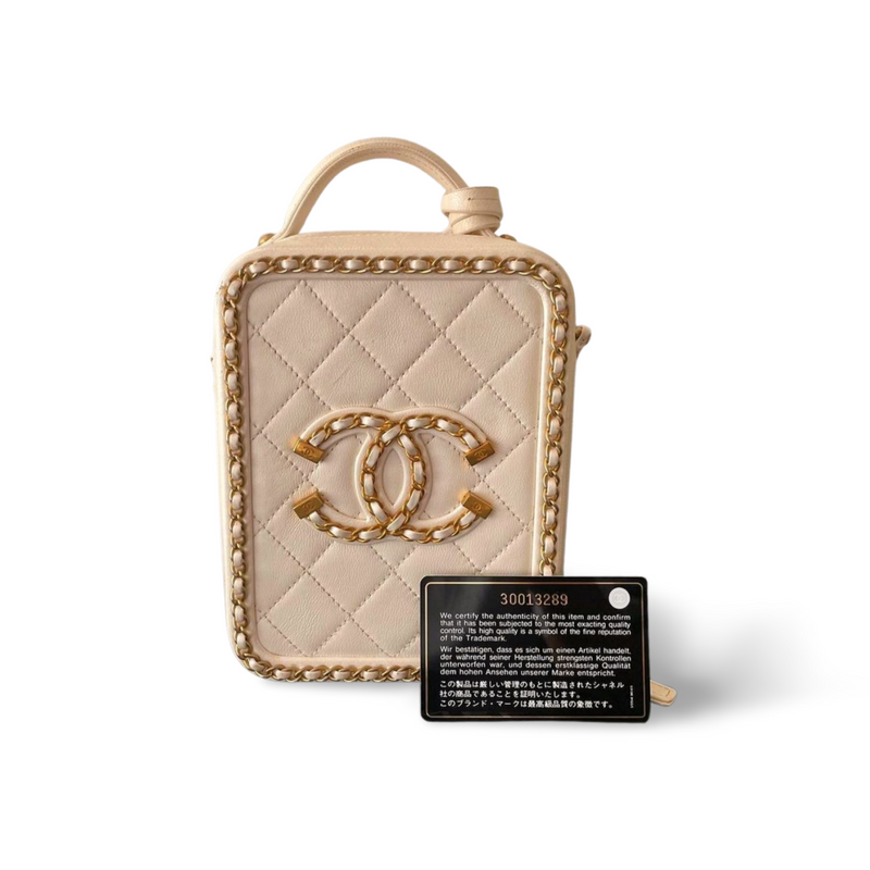 Chanel White Vanity Case Bag in Lambskin Leather Chanel Bag MILOURA