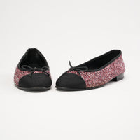 Glittered Tweed Sequin Grosgrain Cap Toe Ballet Flats Pimk 38