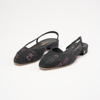 Chanel Black Denim Slingback Mademoiselle Coco Flat size 38