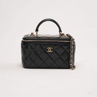 Chanel Classic Long Vanity Case Lambskin Black with Top Handle