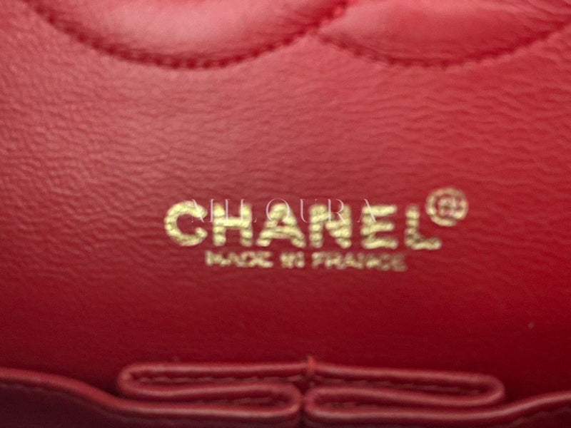 Chanel Red Vintage Medium Classic Double Flap Bag in Lambskin Leather with 24K Gold Hardware Chanel Bag MILOURA