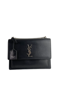 Saint Laurent Calfskin Medium Monogram Sunset Bag in Black