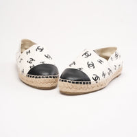Chanel White / Black Leather CC Cap Toe Espadrille Flats Size 40