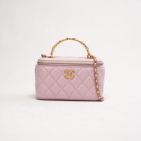 Chanel Light Pink Quilted Lambskin Metal CC Top Handle Vanity