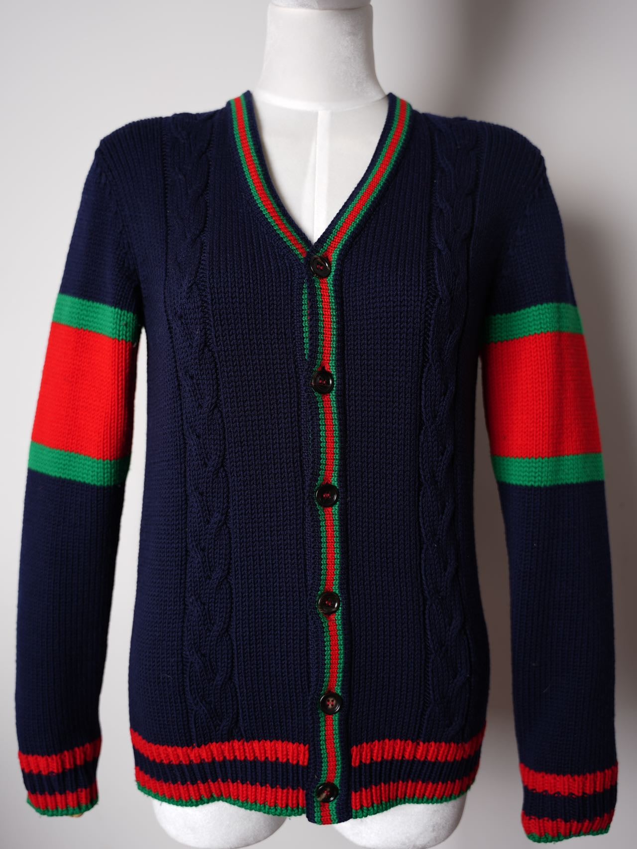 Gucci Blue/Red Oversize Cable Knit Cardigan – Used Designer Wear