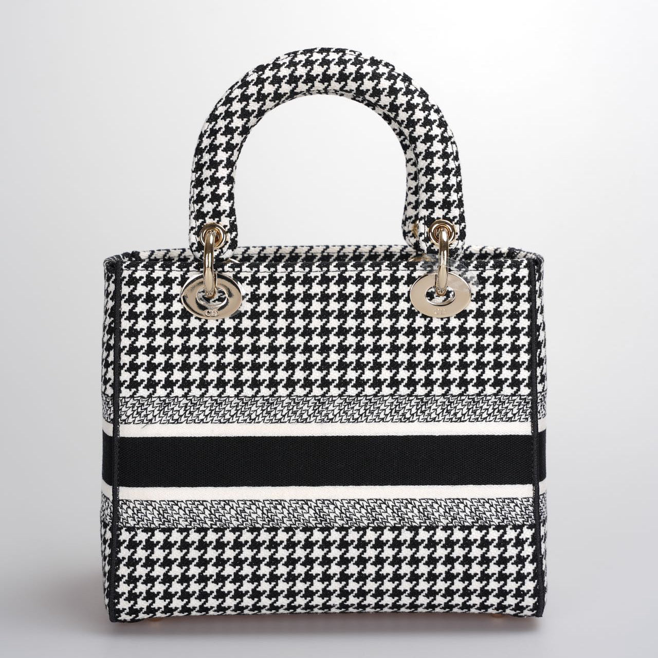 Used Christian Dior Black White Houndstooth Canvas Medium Lady D