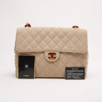 Chanel Vintage Jumbo Classic Single Flap Linen Canvas Beige 1997