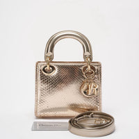 Dior Mini Lady Dior Tasche Gold aus Pythonleder mit goldenen Beschlägen