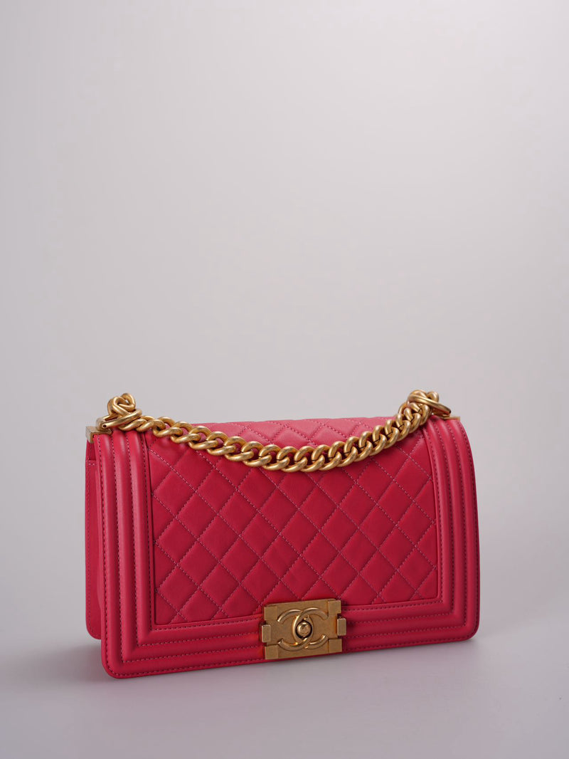 Chanel Hot Pink Caviar Quilted Medium Boy Flap Bag Chanel Bag MILOURA