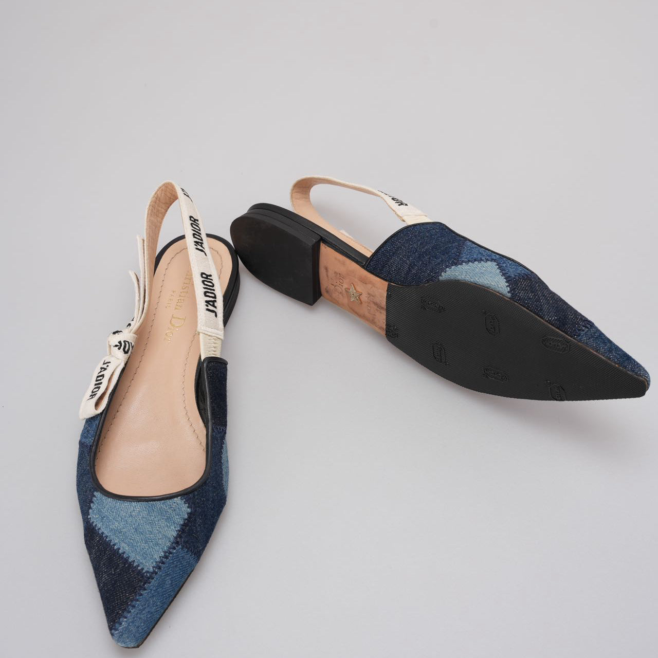 Authentic Preowned Christian Dior J'Adior Slingback Flats Denim 38