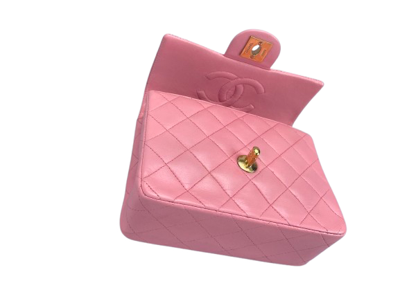 Chanel Vintage Rose Pink Classic Mini Square Flap Bag in Lambskin with Gold Hardware Chanel Bag MILOURA