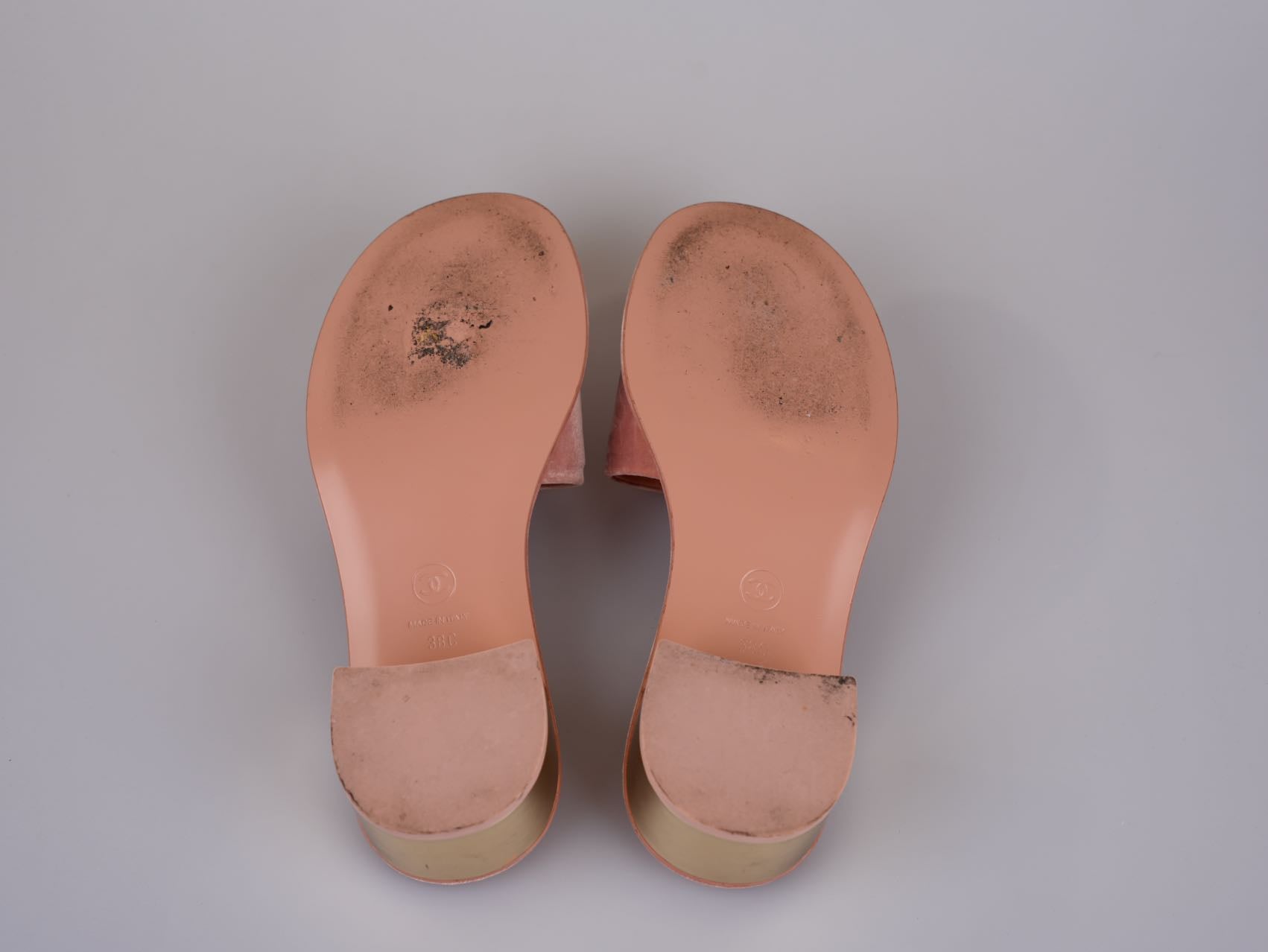 Used Chanel Gold Heels Pink Mules Size 38C | MILOURA